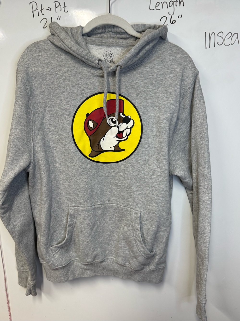 Gray Hoodie with Yellow Beaver Patch Graphic